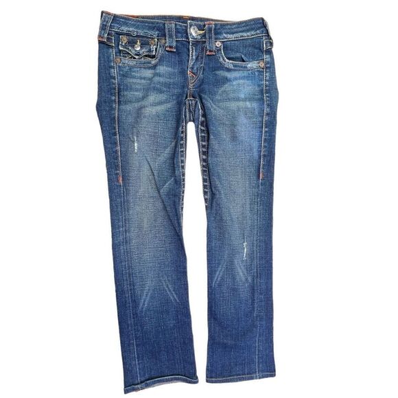 True Religion Women's Billy Stretch Low Rise Bootcut Jeans Blue Light Wash Sz 27 - Picture 1 of 8